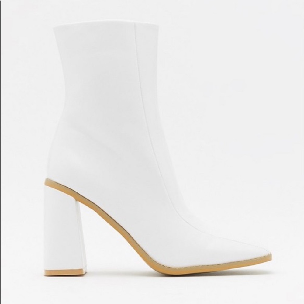 Nasty Gal Faux Leather White Ankle Boots